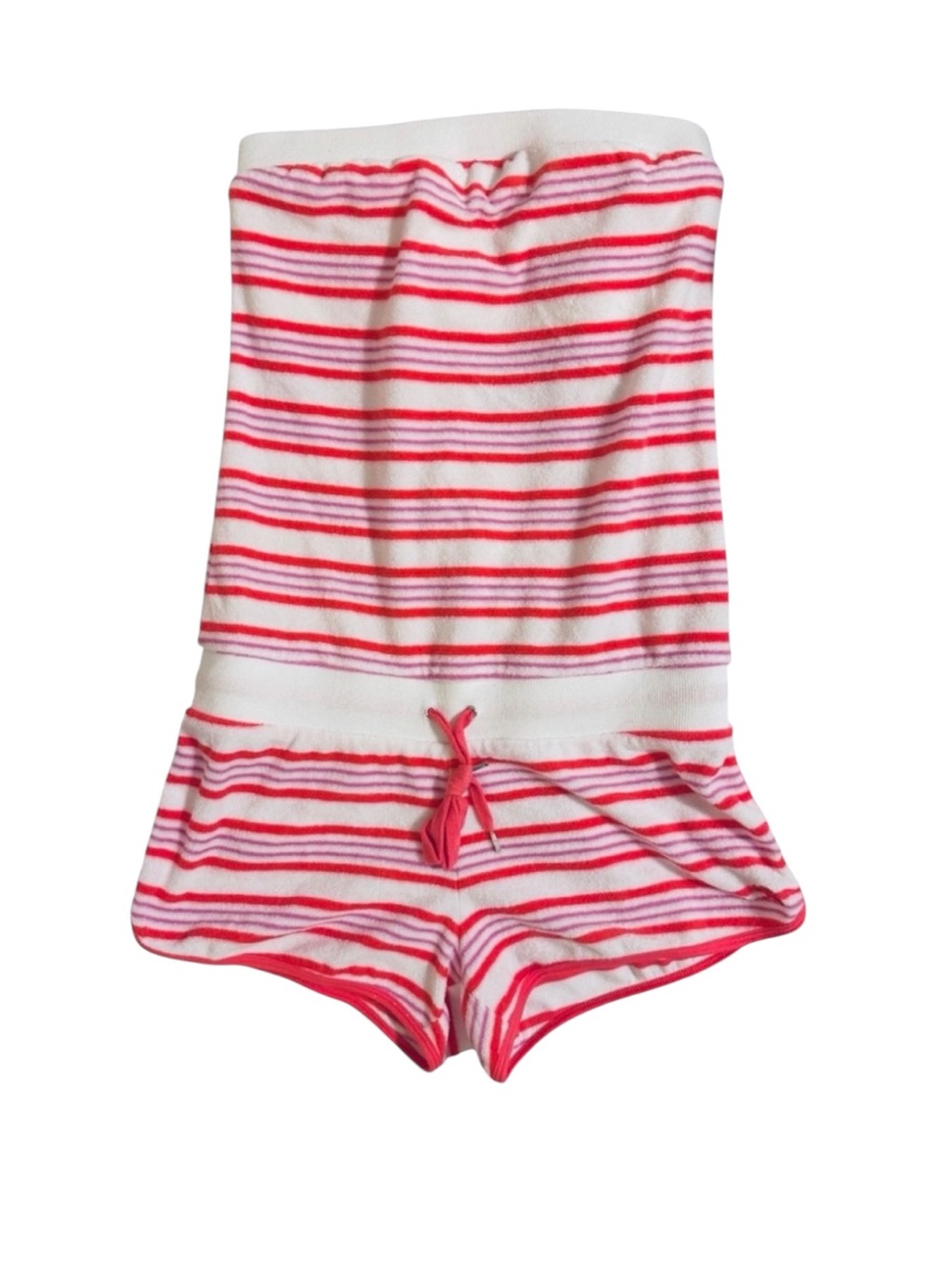 NWOT Y2K Express Terrycloth Strapless Pink White Purple Striped Romper ⭐️